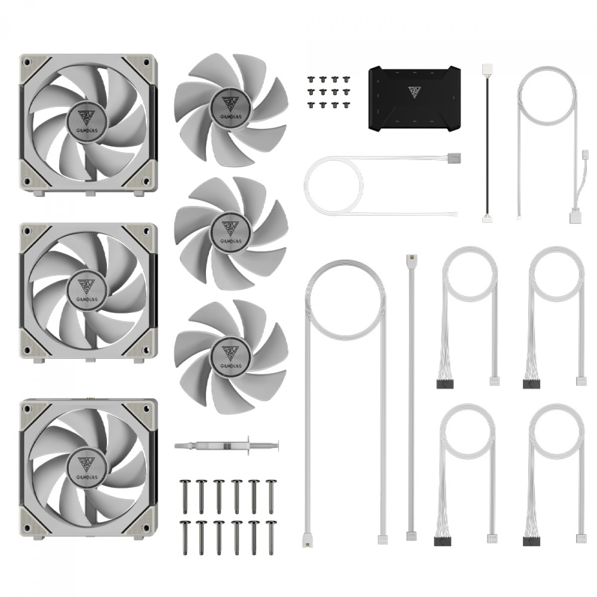 Kit Fan Com 3 Unidades Gamdias Aeolus P2-1203U WH, ARGB, 120mm, PWM, Com Controladora, Branco