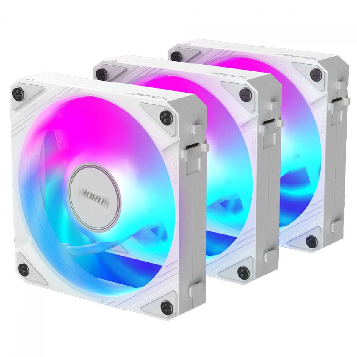 Kit Fan Com 3 Unidades Gigabyte Aorus EZ Chain Fan 120 Ice, ARGB, 120mm, Branco, GP-ECFAN1203 ICE