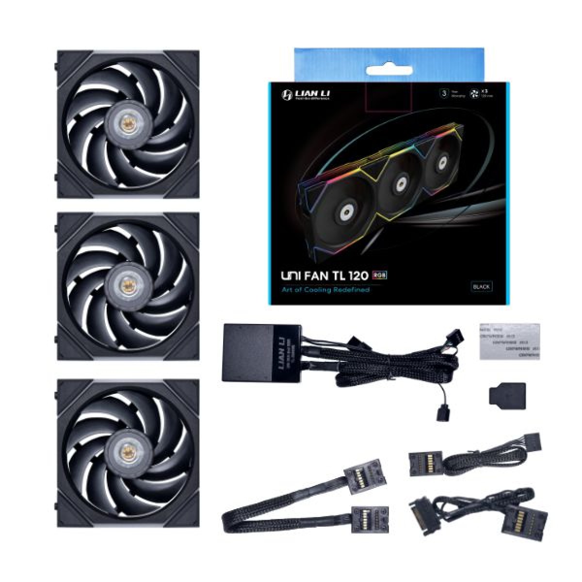 Kit Fan Com 3 Unidades, Lian Li Uni Fan TL 120, RGB, 120mm, Black, Com Controladora, 12TL3B