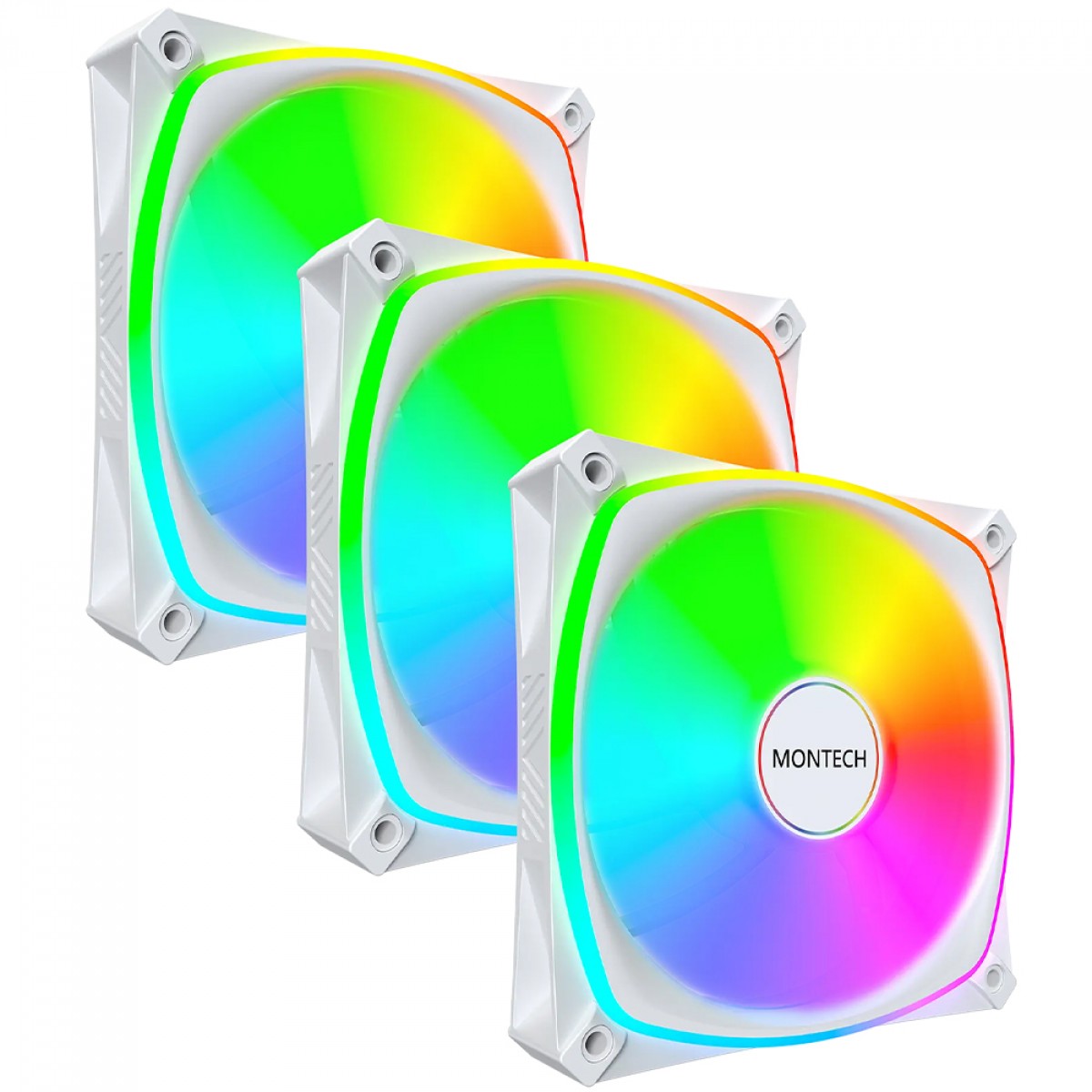 Kit Fan com 3 Unidades Montech AX120 PRO, ARGB, 120mm, Branco