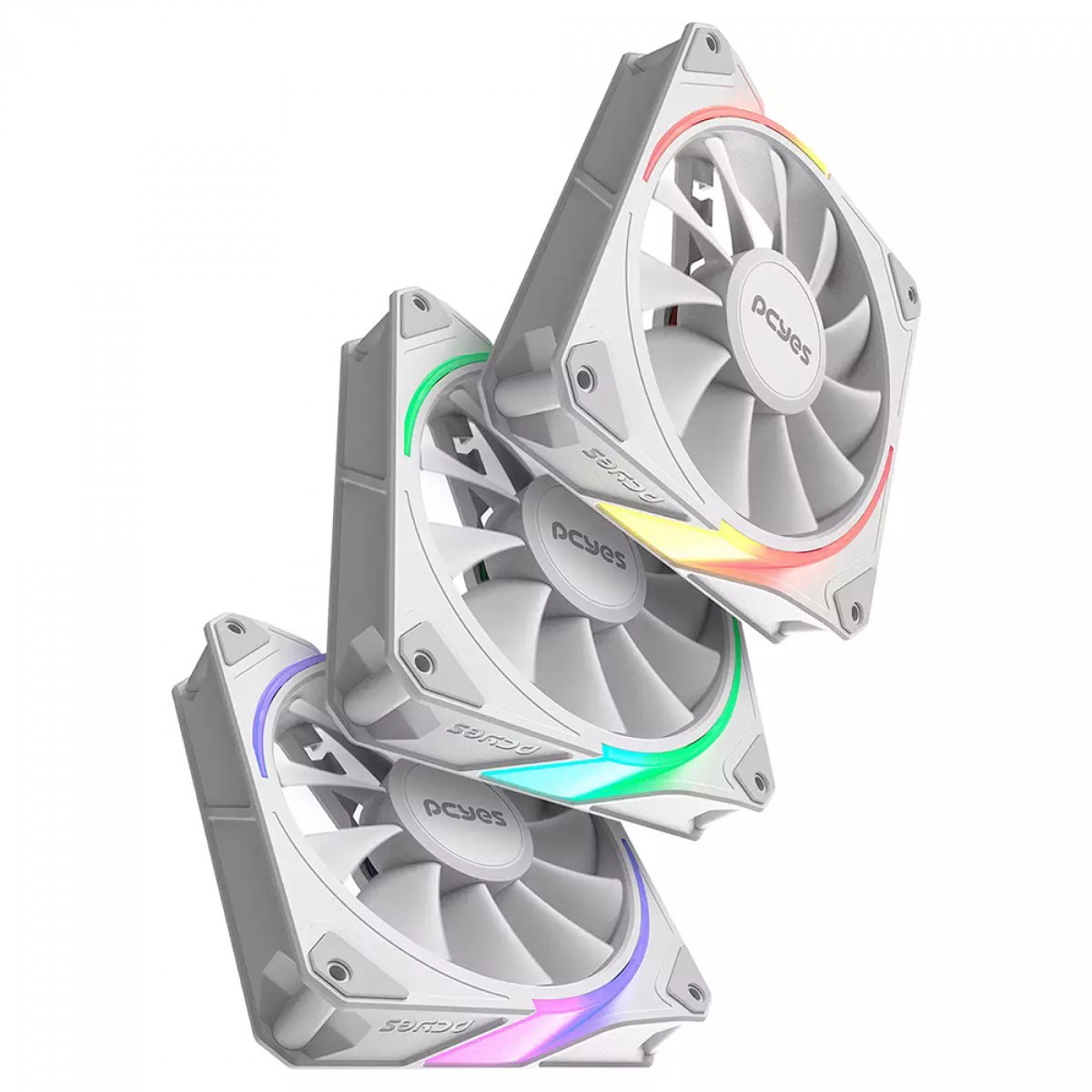 Kit Fan Com 3 Unidades PCYES Sangue Frio 3 ARGB White Ghost, 120mm, Com Controladora, Branco, K3ARGBSF3WGBR