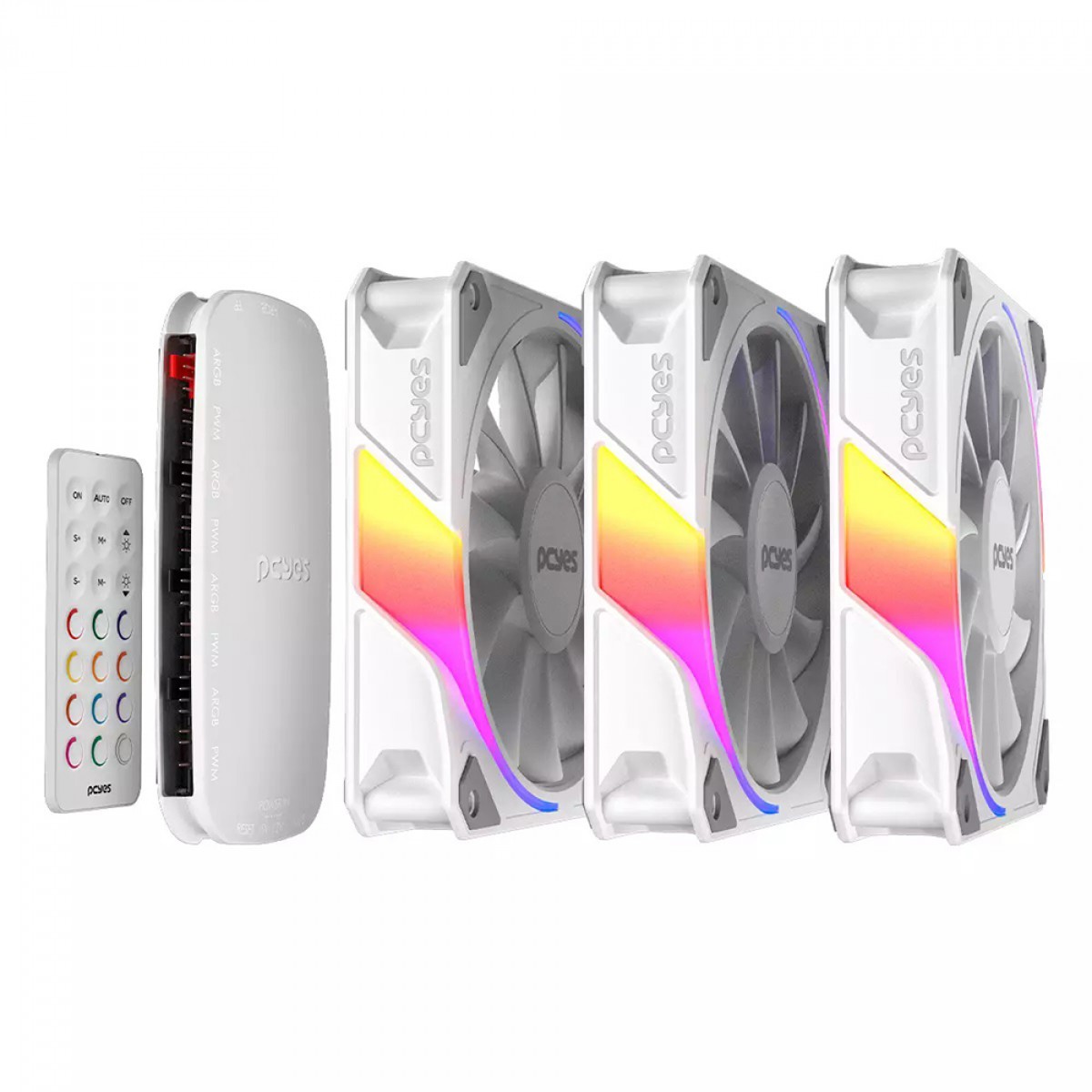 Kit Fan Com 3 Unidades PCYES Sangue Frio 3 ARGB White Ghost, 120mm, Com Controladora, Branco, K3ARGBSF3WGBR