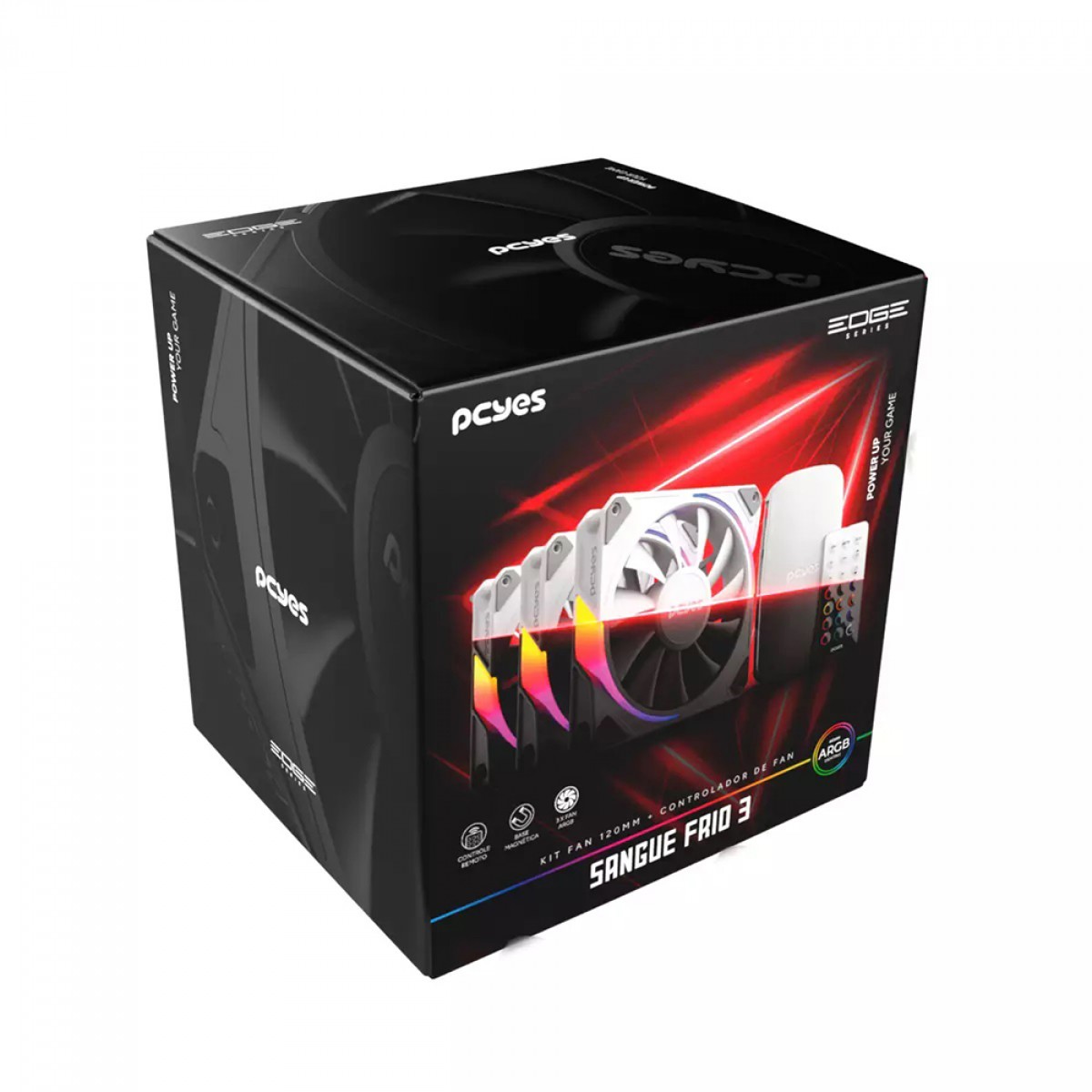 Kit Fan Com 3 Unidades PCYES Sangue Frio 3 ARGB White Ghost, 120mm, Com Controladora, Branco, K3ARGBSF3WGBR