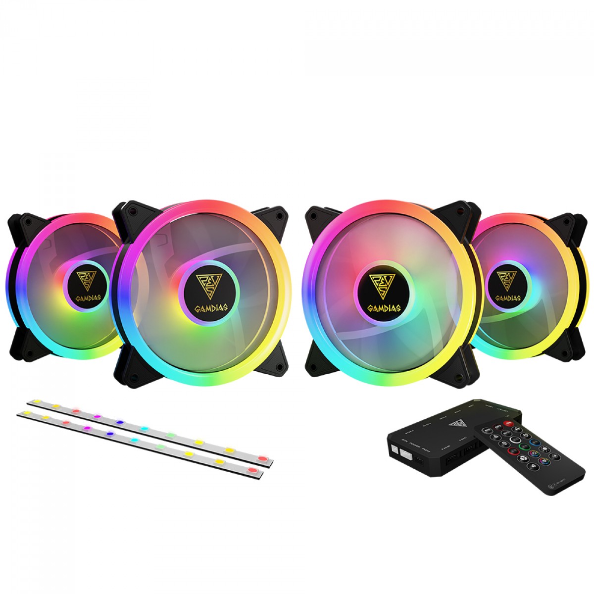 Kit Fan com 4 Unidades Gamdias Aeolus, RGB, Black, 120mm, Com Controlador, AEOLUS M2-1204R-ELITE