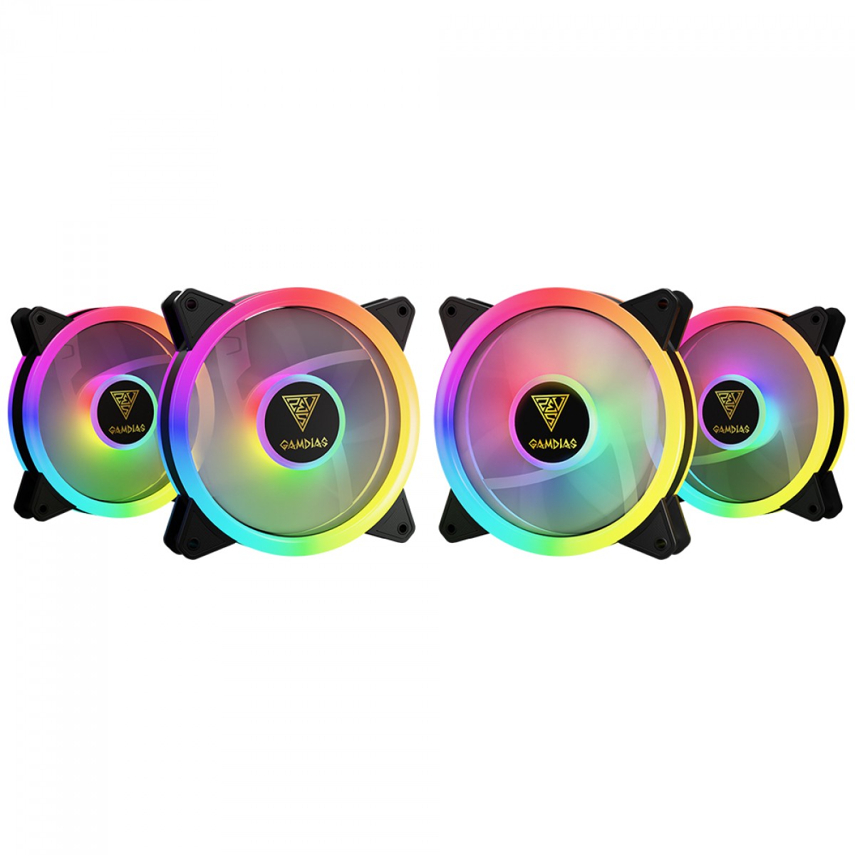 Kit Fan com 4 Unidades Gamdias Aeolus, RGB, Black, 120mm, Com Controlador, AEOLUS M2-1204R-ELITE