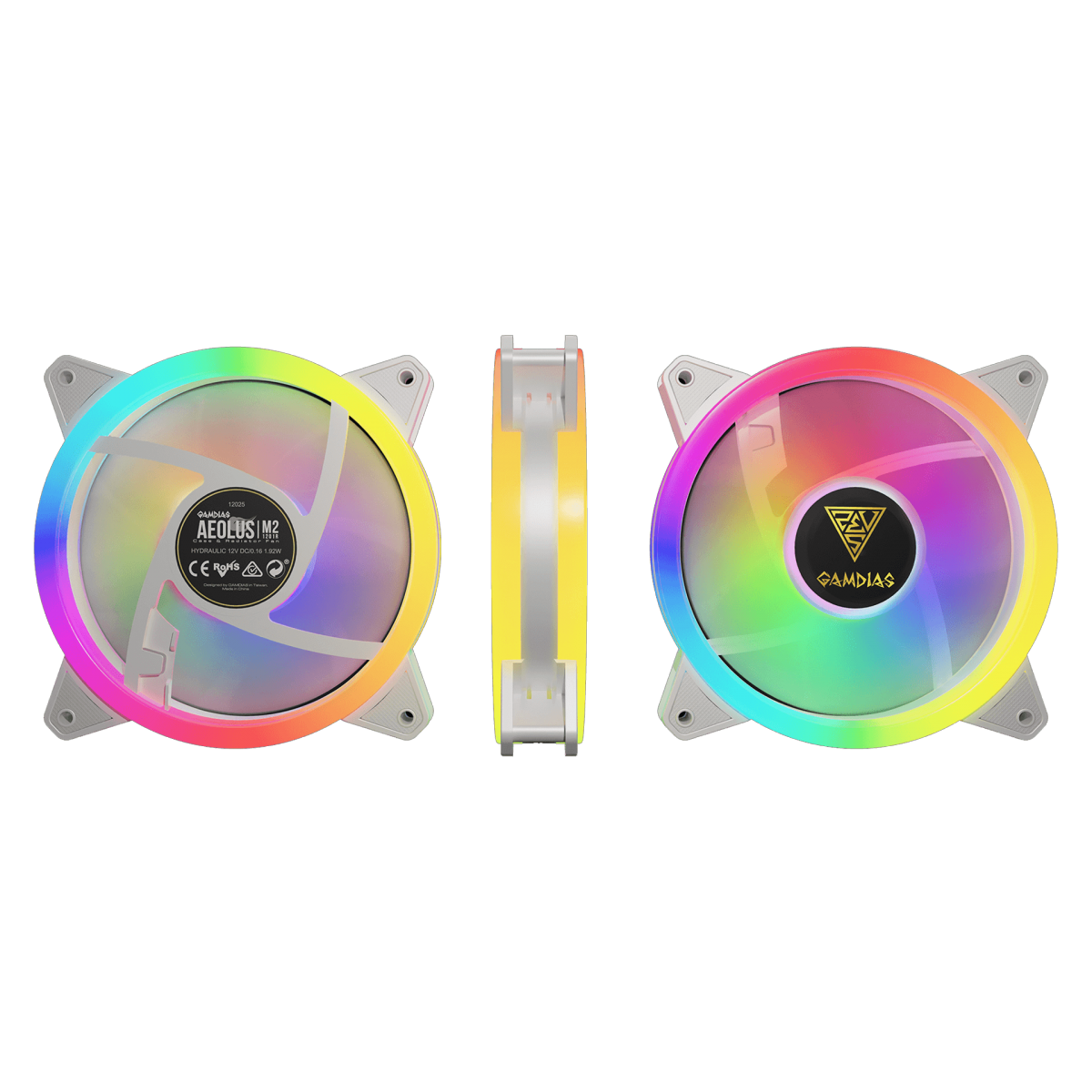 Kit Fan com 4 Unidades Gamdias Aeolus, ARGB, White, 120mm, com Controlador, AEOLUS M2-1204R-WH