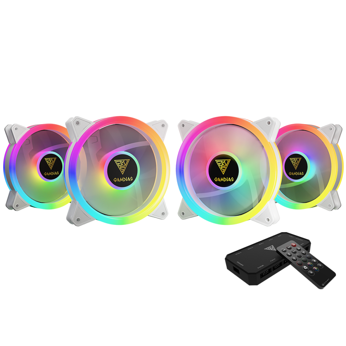 Kit Fan com 4 Unidades Gamdias Aeolus, ARGB, White, 120mm, com Controlador, AEOLUS M2-1204R-WH