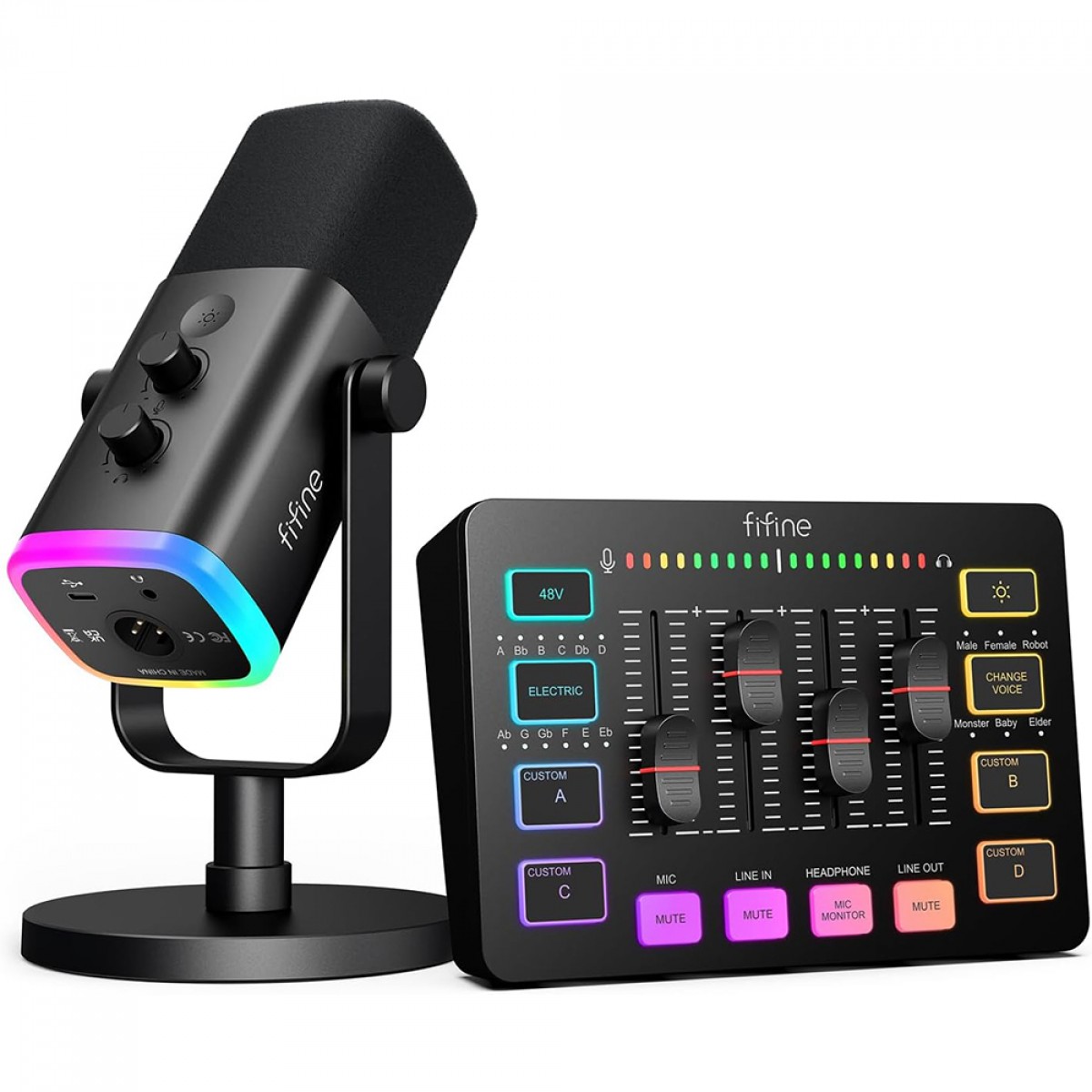 Kit Fifine Ampligame KS5 Streamer/Gamer, RGB, Com Microfone e Mixer de Áudio, XLR/USB, Preto