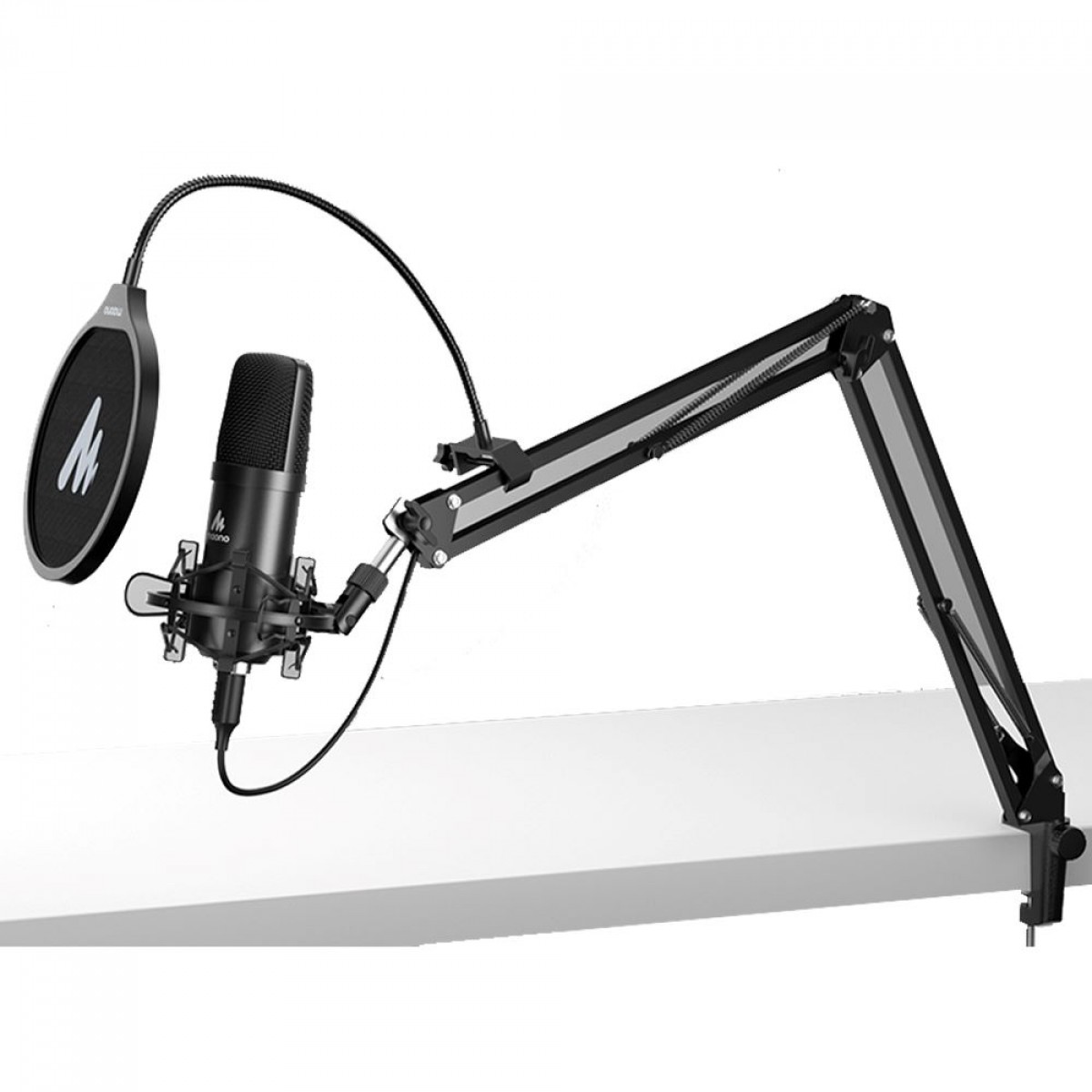 Kit Microfone Profissional Maono A04, USB, Braço Articulado, Preto, AU-A04