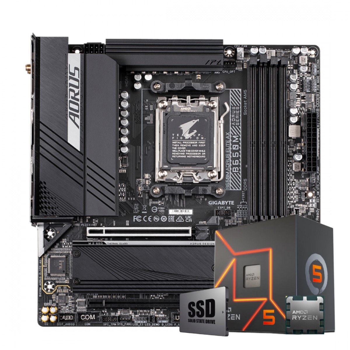 Kit Upgrade, AMD Ryzen 5 8500G, Placa Mãe Chipset B650 DDR5, SSD 1TB