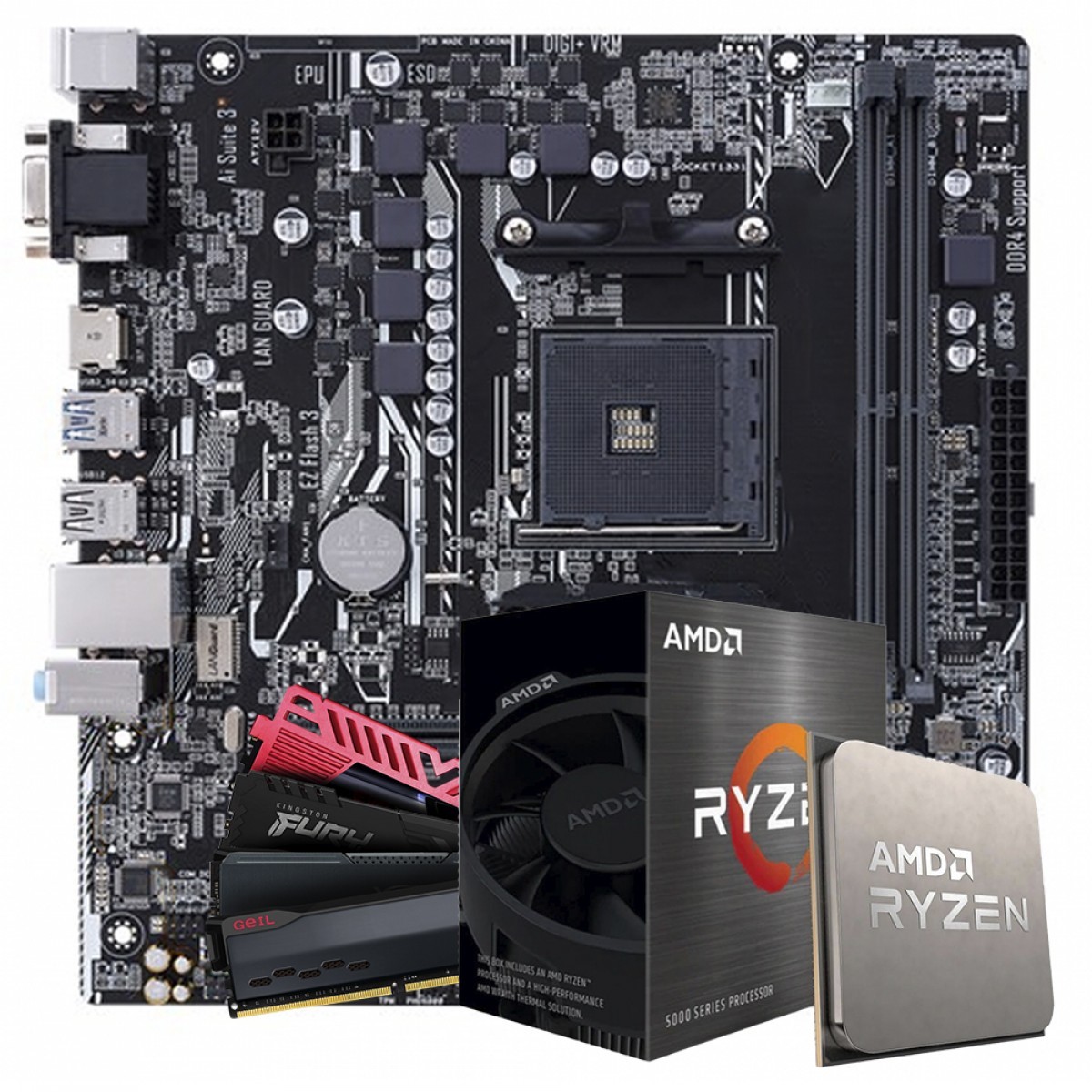 Kit Upgrade, AMD Ryzen 7 5700X, Placa Mãe Colorful Battle-AX B550M-D Pro V14, 16GB (2x8GB) DDR4