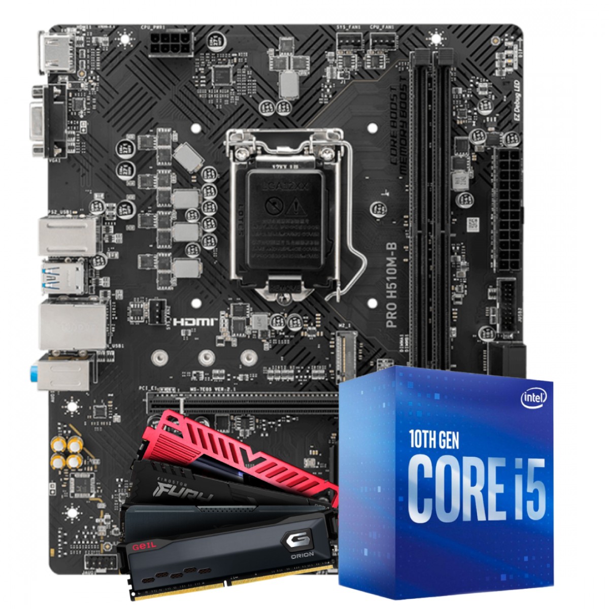 Kit Upgrade, Intel Core i5 10400F, Placa Mãe MSI PRO H510M-B, Memória 8GB DDR4
