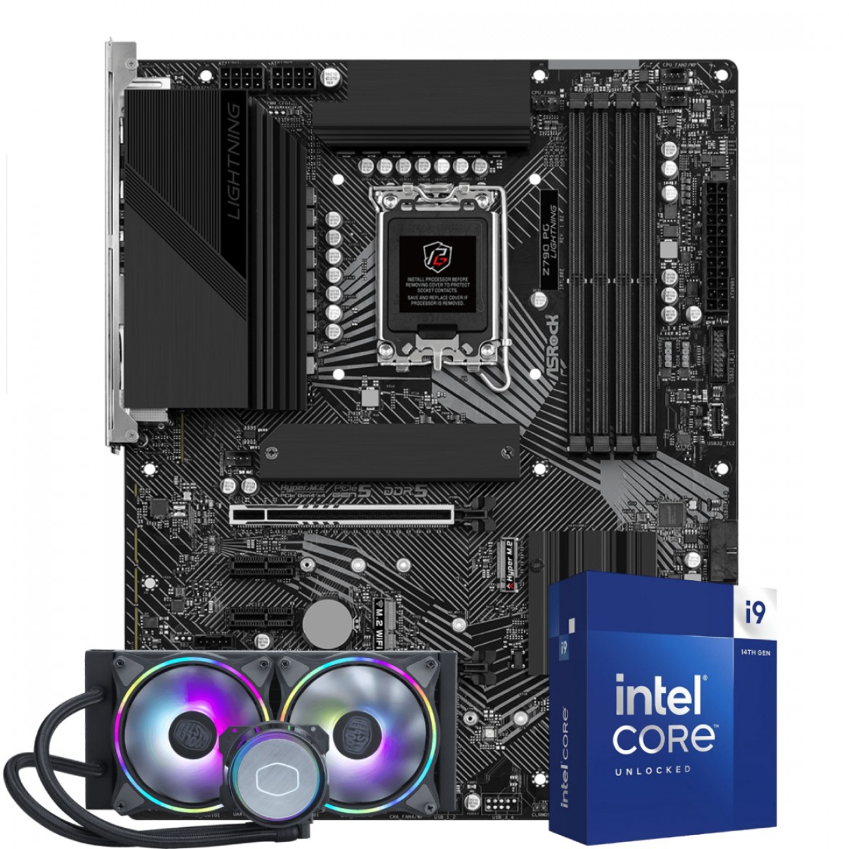 Kit Upgrade, Intel Core i9 14900KF, Placa Mãe Chipset Z790 DDR5, Water Cooler 240mm