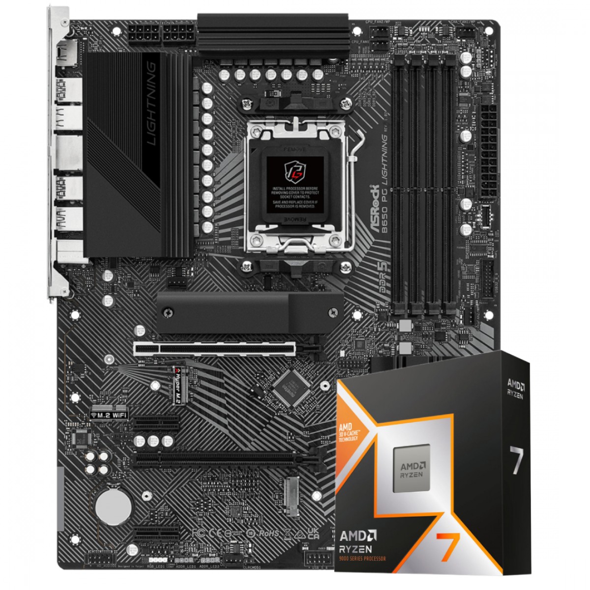 Kit Upgrade, Ryzen 7 9800X3D, Placa Mãe ASRock B650 PG Lightning