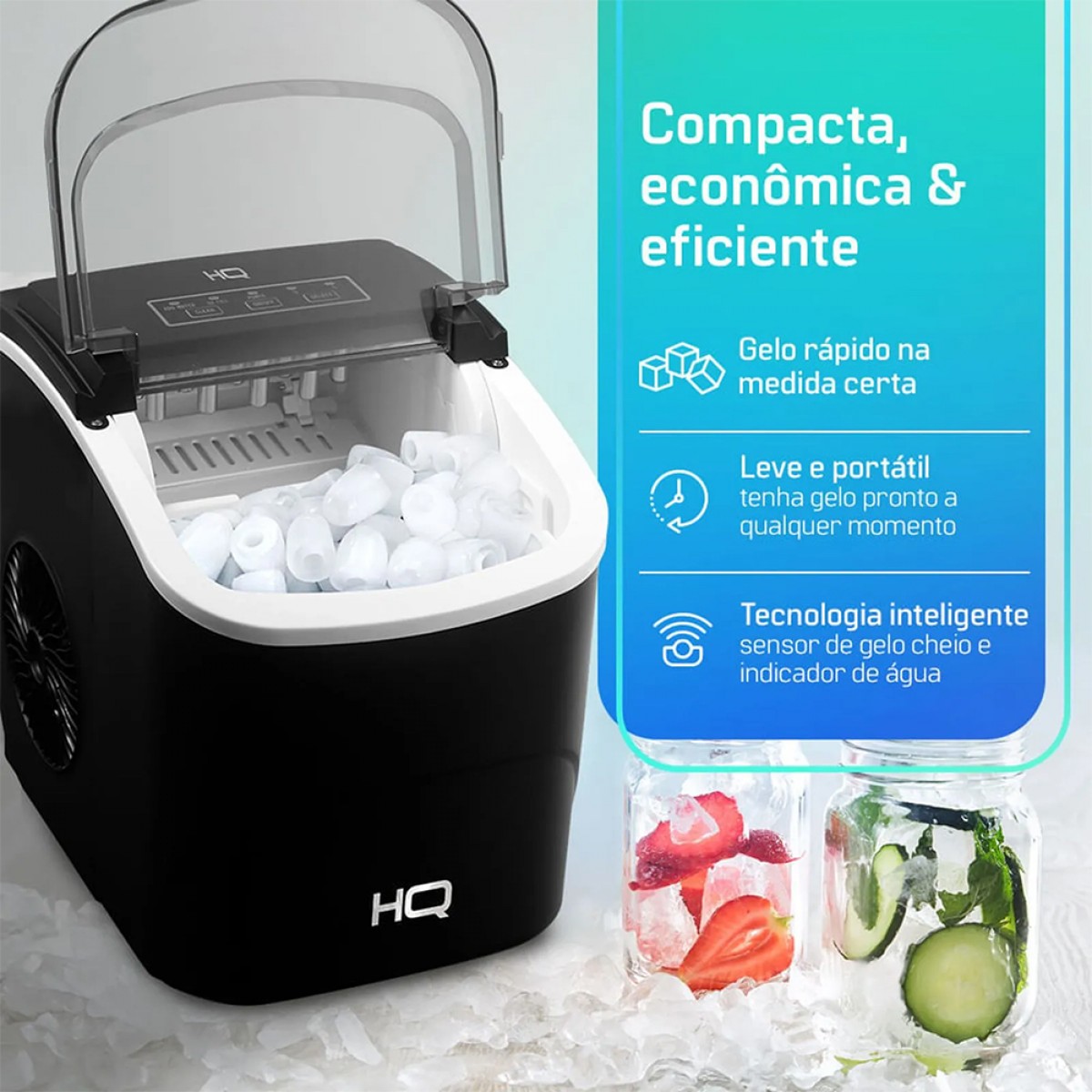 Máquina de Gelo HQ 12kg Turbo Ice Premium, 127V, Preta, HQ-MG12KGDP1