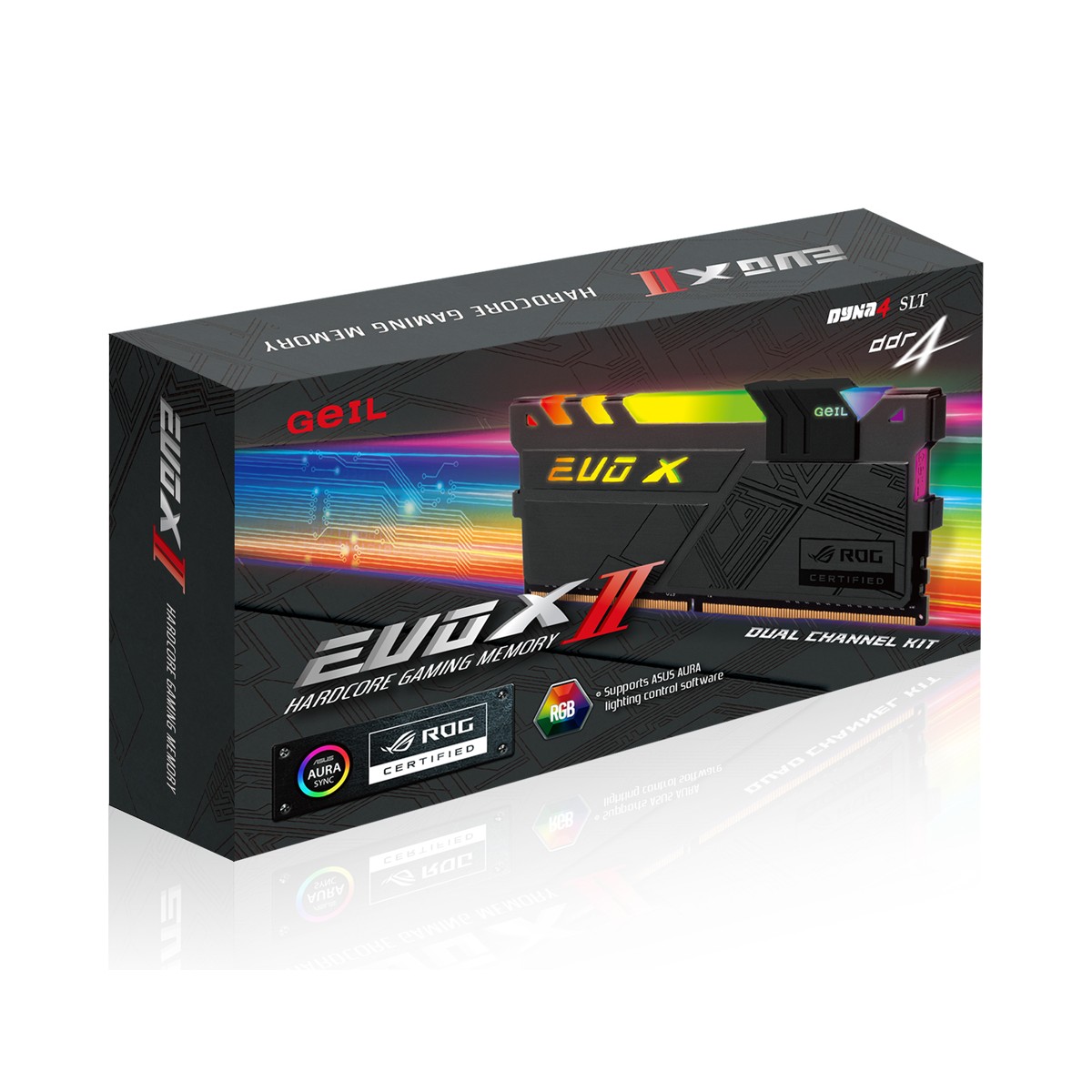 Memória DDR4 Geil EVO X II RGB, 16GB (2x8GB) 3200MHz, ROG CERTIFIED, BLACK, GREXSR416GB3200C16ADC