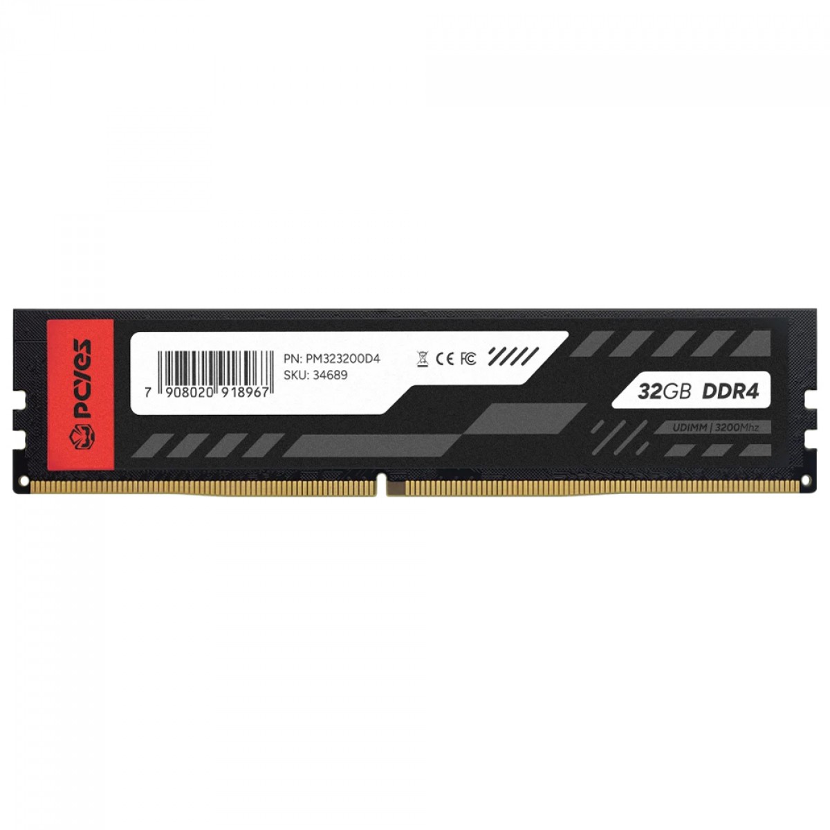 Memória DDR4 PCYes, 32GB, 3200MHz, Preto, PM323200D4