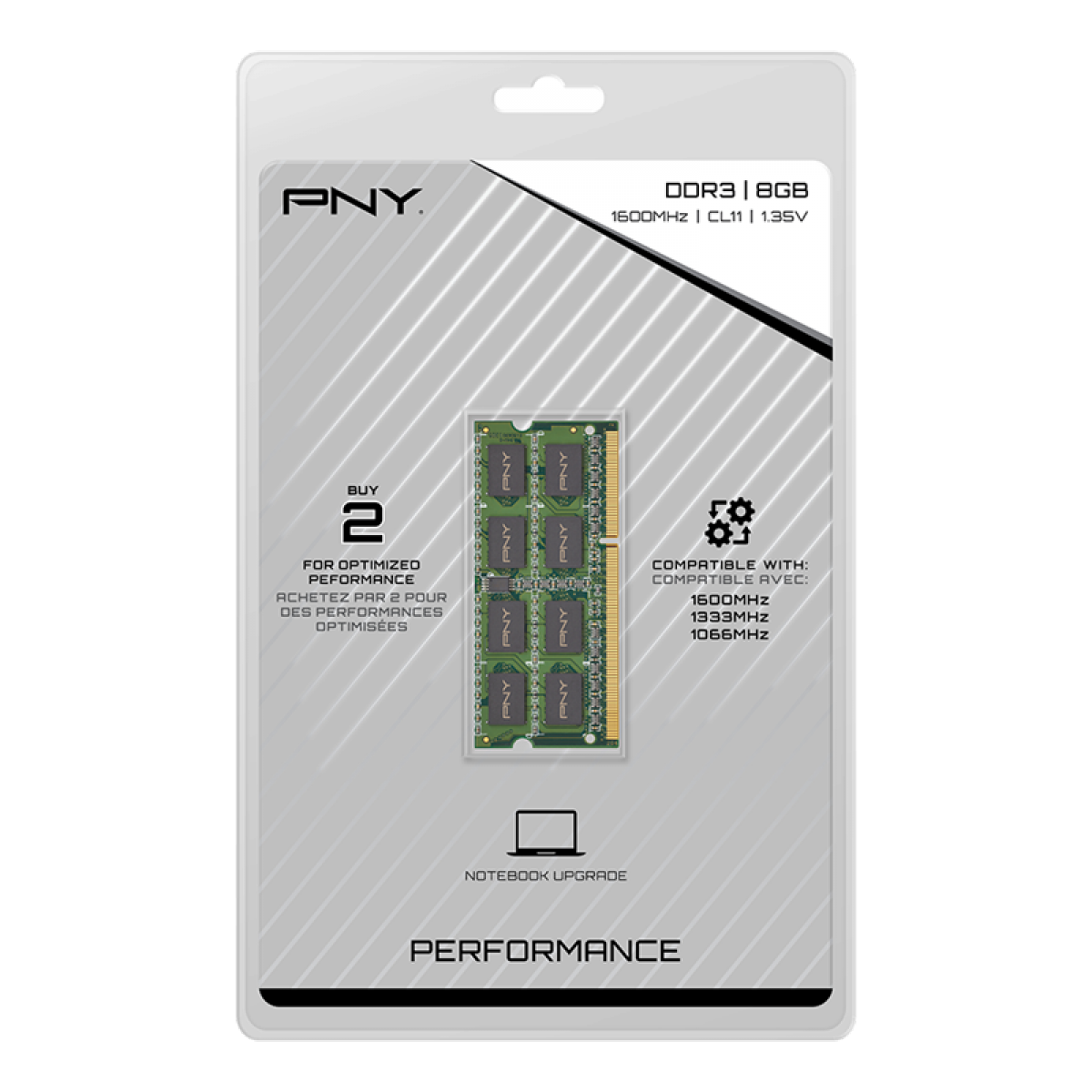 Memória Notebook DDR3 PNY Perfomance, 8GB , 1600MHZ, MN8GSD31600LV