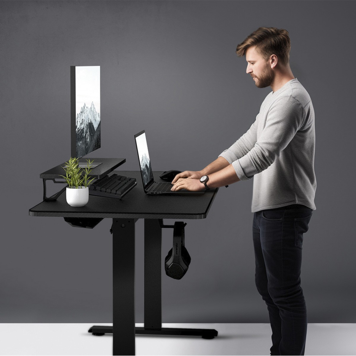 Mesa Gamer Cougar E-STAR 120, Ajuste Elétrico, Suporte Para Headset, Black, 3MSTA1WB.0006