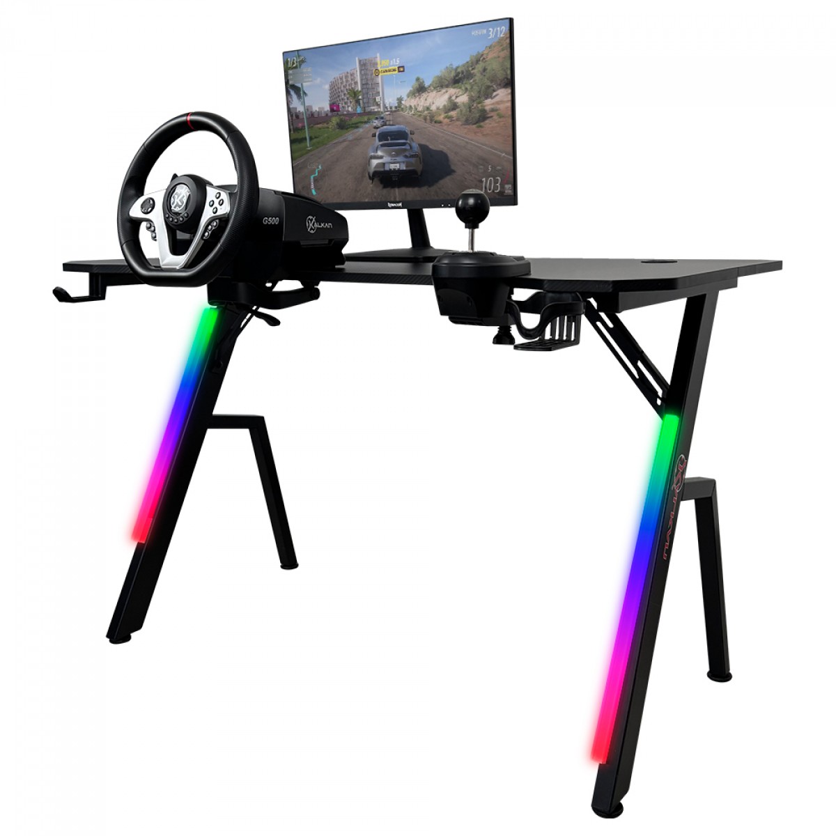 Mesa Gamer Kalkan Illumi RGB, Inclinável, Com Suporte Para Headset e Copo, Preto, KLK00030