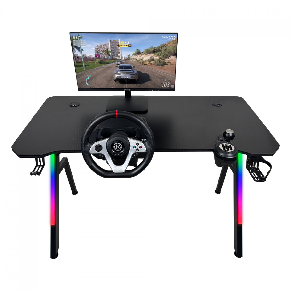 Mesa Gamer Kalkan Illumi RGB, Inclinável, Com Suporte Para Headset e Copo, Preto, KLK00030