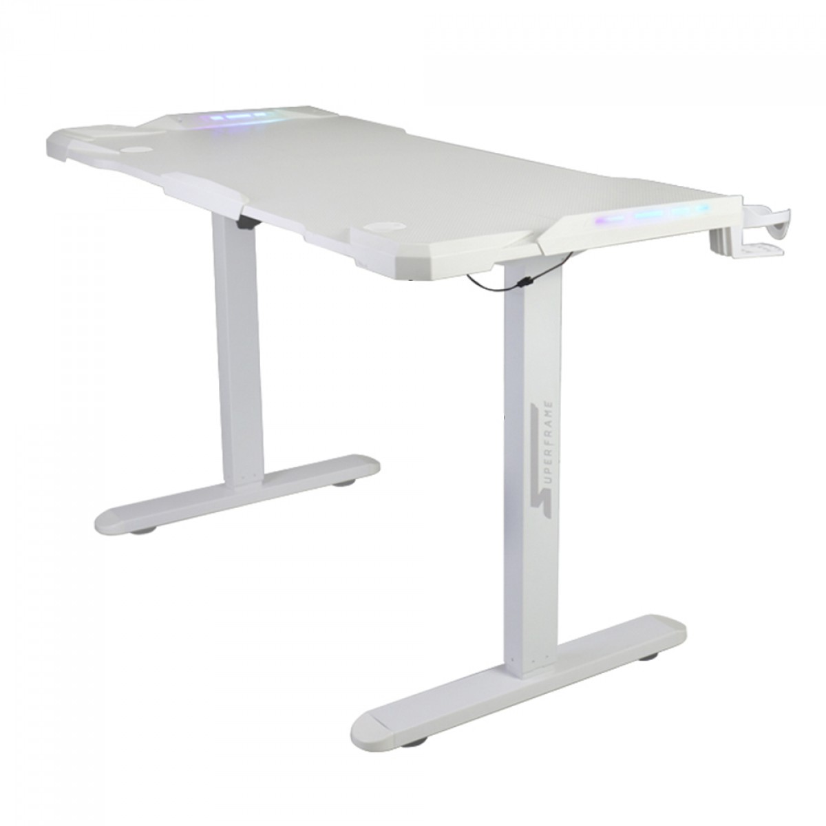 Mesa Gamer SuperFrame Epic Pro, RGB, Altura Ajustável, Com Suporte Para Headset e Copo, White, SF-TB-12060WA