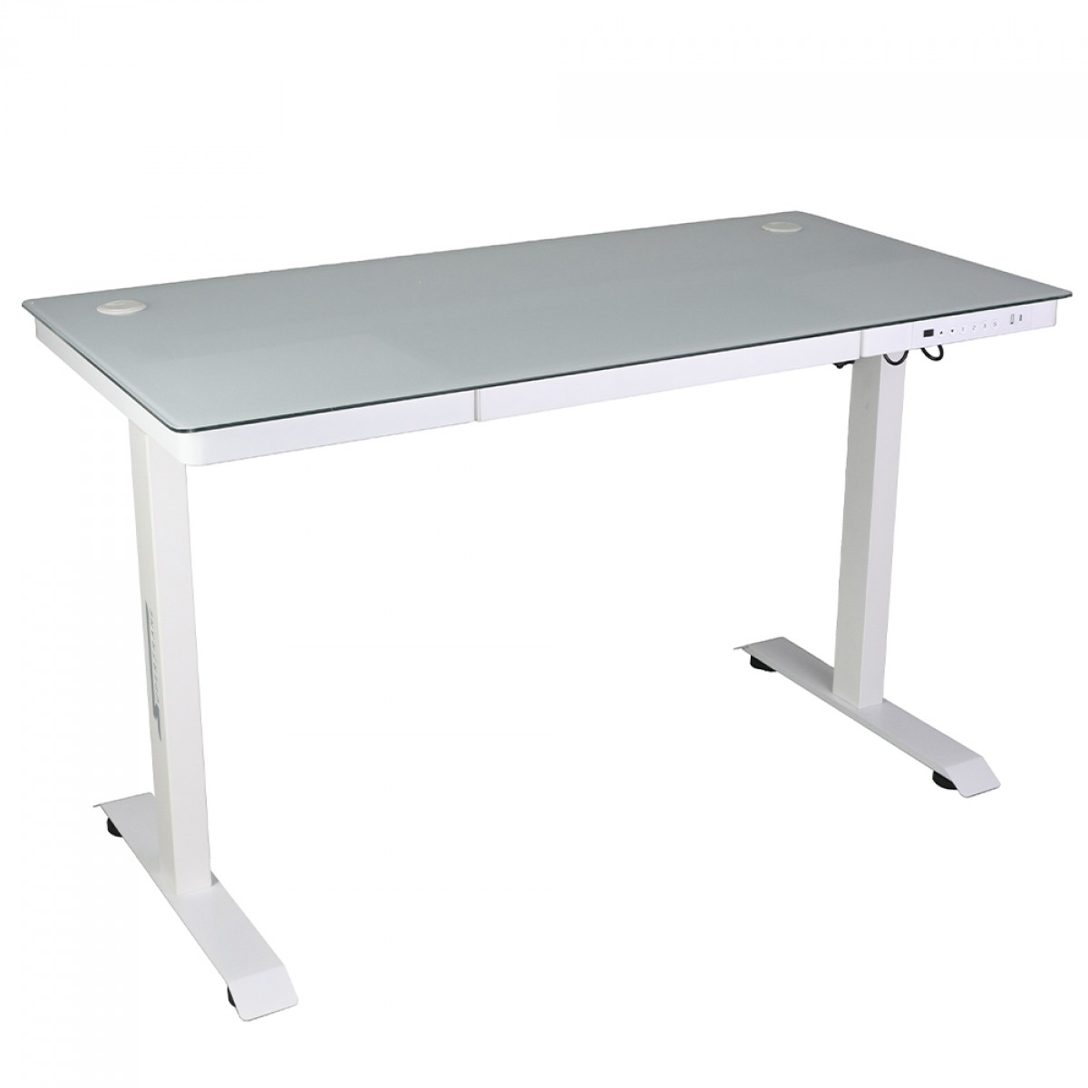 Mesa Gamer SuperFrame PrimeX, Vidro Temperado, Ajuste Elétrico, Com Gaveta, Branca, SF-TB-PX12060WA