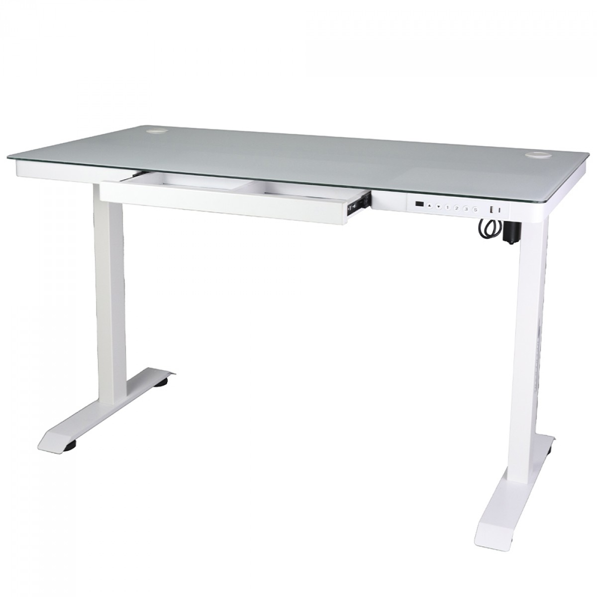 Mesa Gamer SuperFrame PrimeX, Vidro Temperado, Ajuste Elétrico, Com Gaveta, Branca, SF-TB-PX12060WA