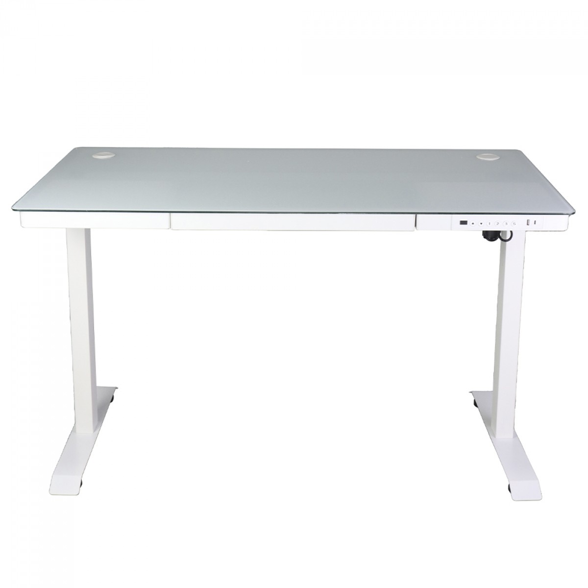 Mesa Gamer SuperFrame PrimeX, Vidro Temperado, Ajuste Elétrico, Com Gaveta, Branca, SF-TB-PX12060WA