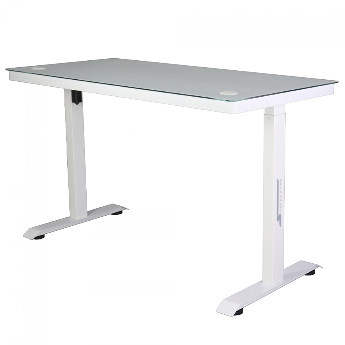 Mesa Gamer SuperFrame PrimeX, Vidro Temperado, Ajuste Elétrico, Com Gaveta, Branca, SF-TB-PX12060WA