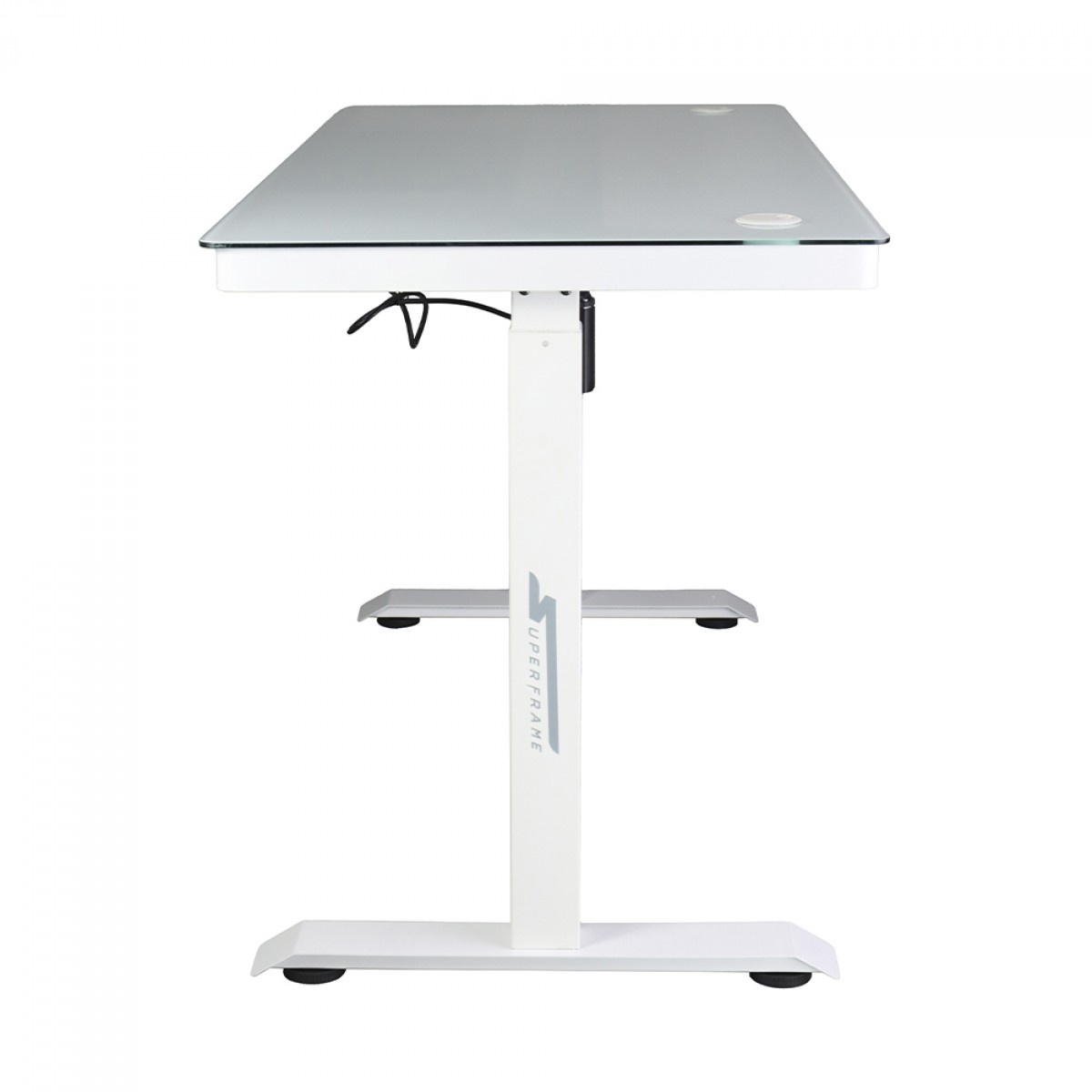 Mesa Gamer SuperFrame PrimeX, Vidro Temperado, Ajuste Elétrico, Com Gaveta, Branca, SF-TB-PX12060WA