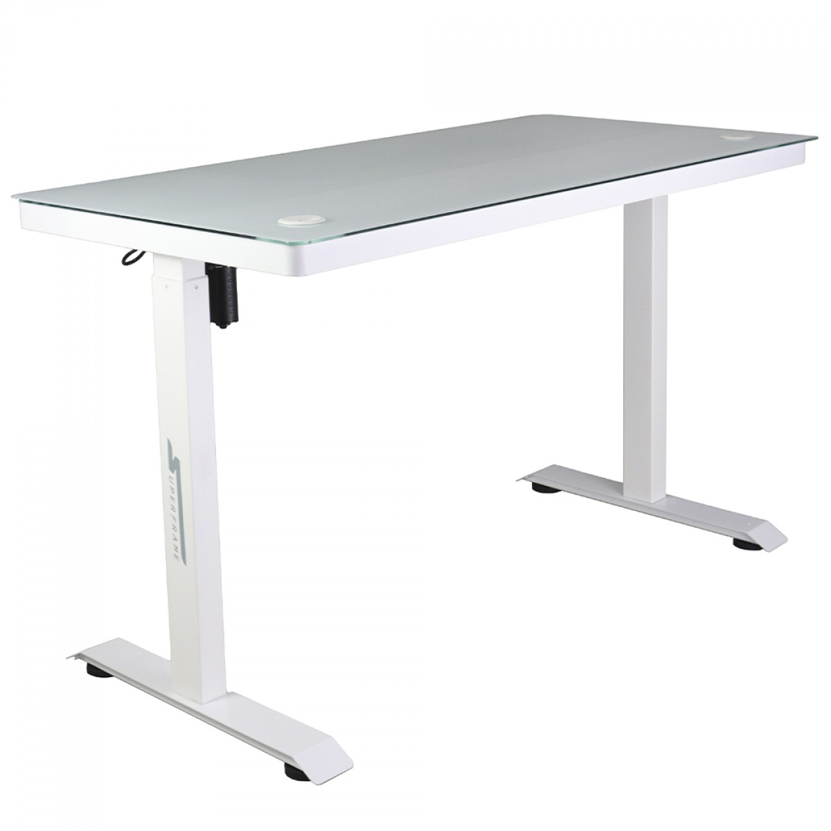 Mesa Gamer SuperFrame PrimeX, Vidro Temperado, Ajuste Elétrico, Com Gaveta, Branca, SF-TB-PX12060WA