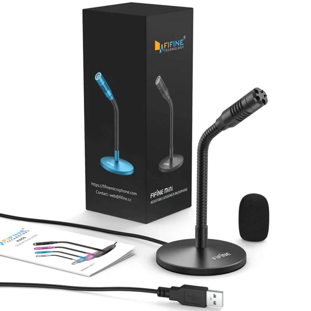 Microfone Condensador Fifine K050, USB, Ajustável, Preto