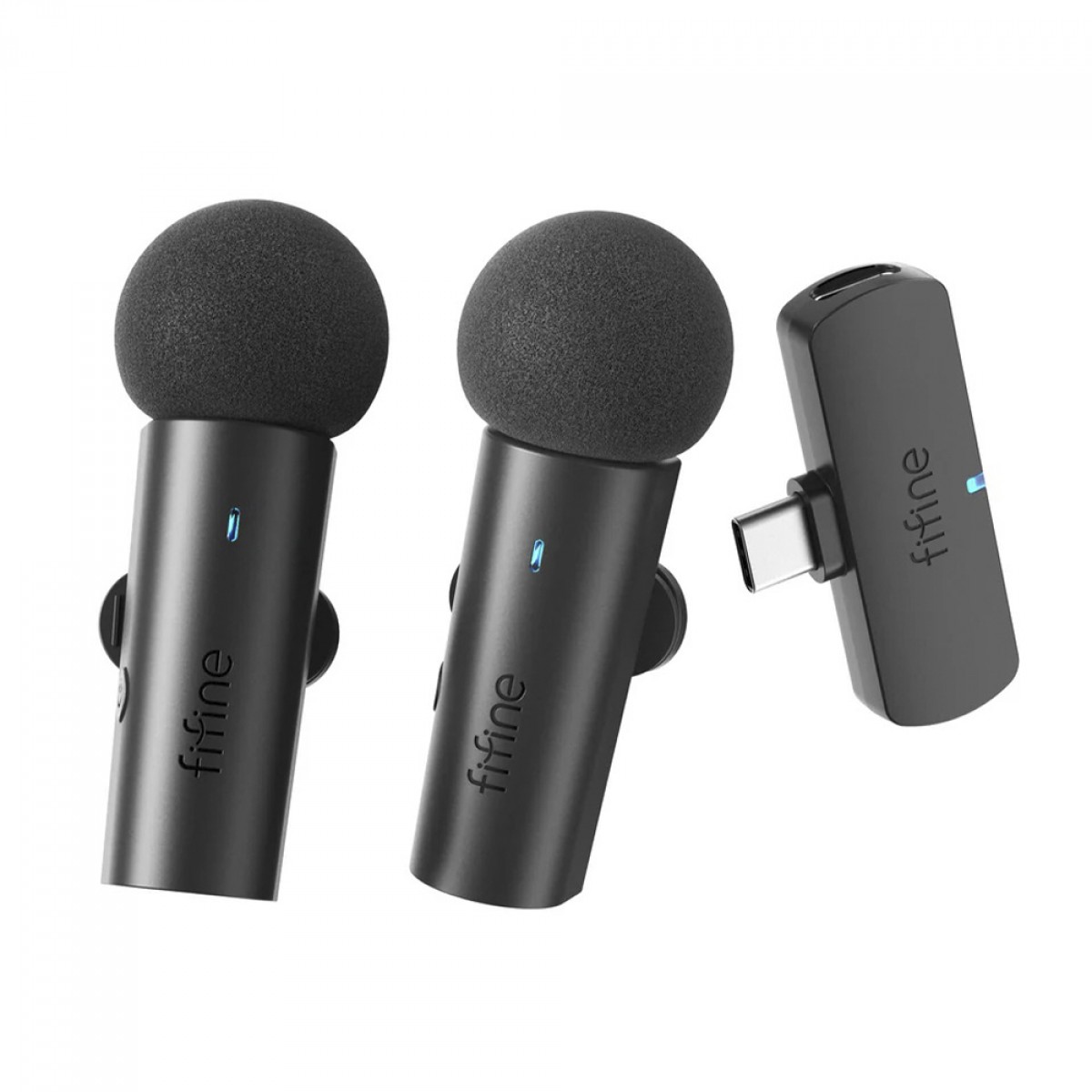 Microfone de Lapela Fifine M8, Duplo, Wireless, USB Tipo-C, Black