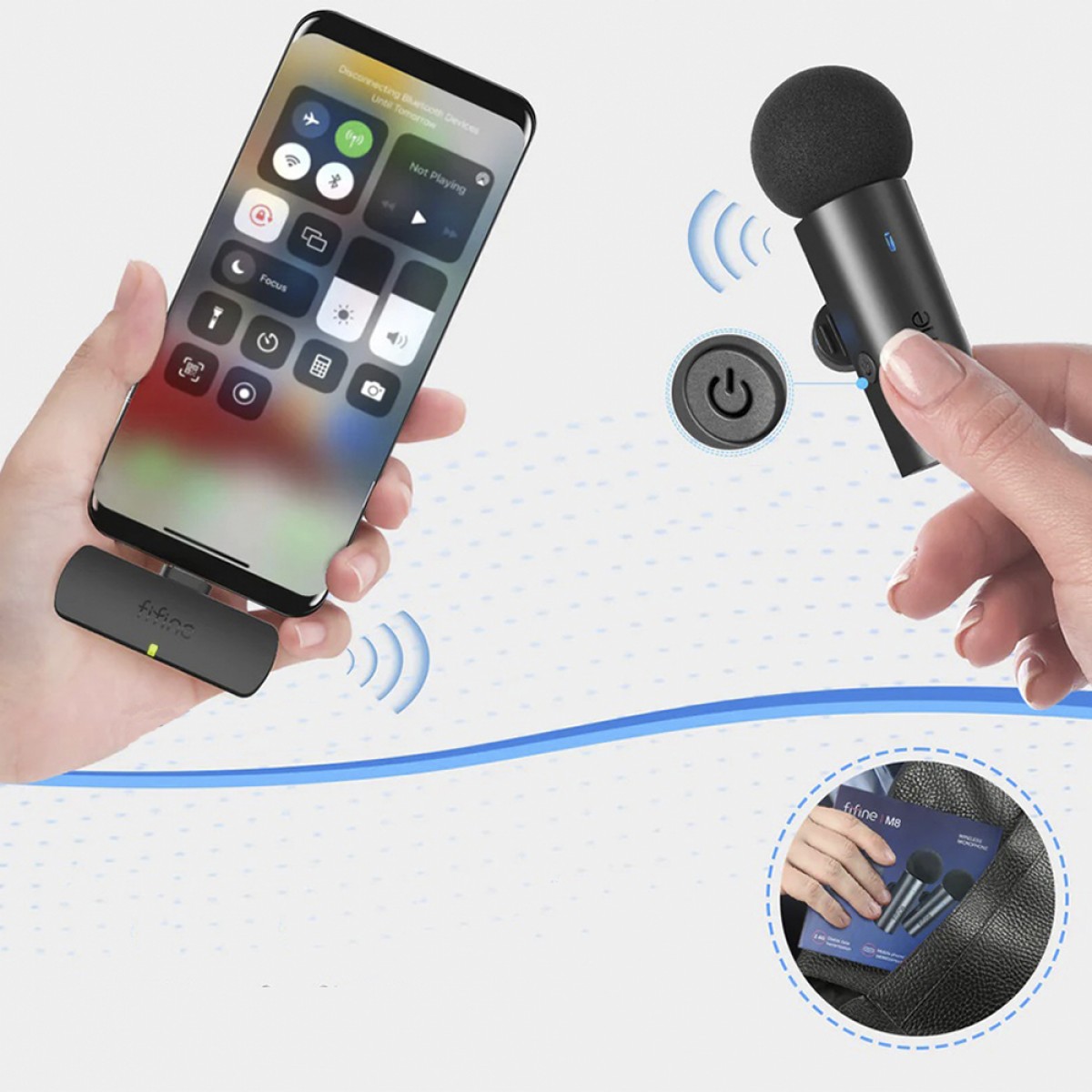 Microfone de Lapela Fifine M8, Duplo, Wireless, USB Tipo-C, Black