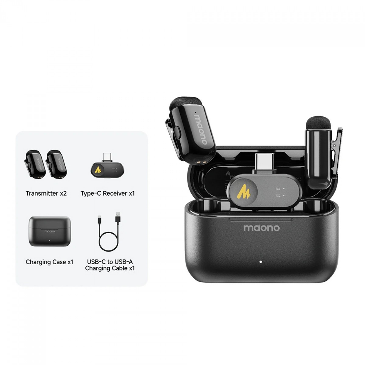 Microfone de Lapela Maono Wave T1 Mini, Wireless, USB Tipo-C, Com Base de Carregamento, WM622
