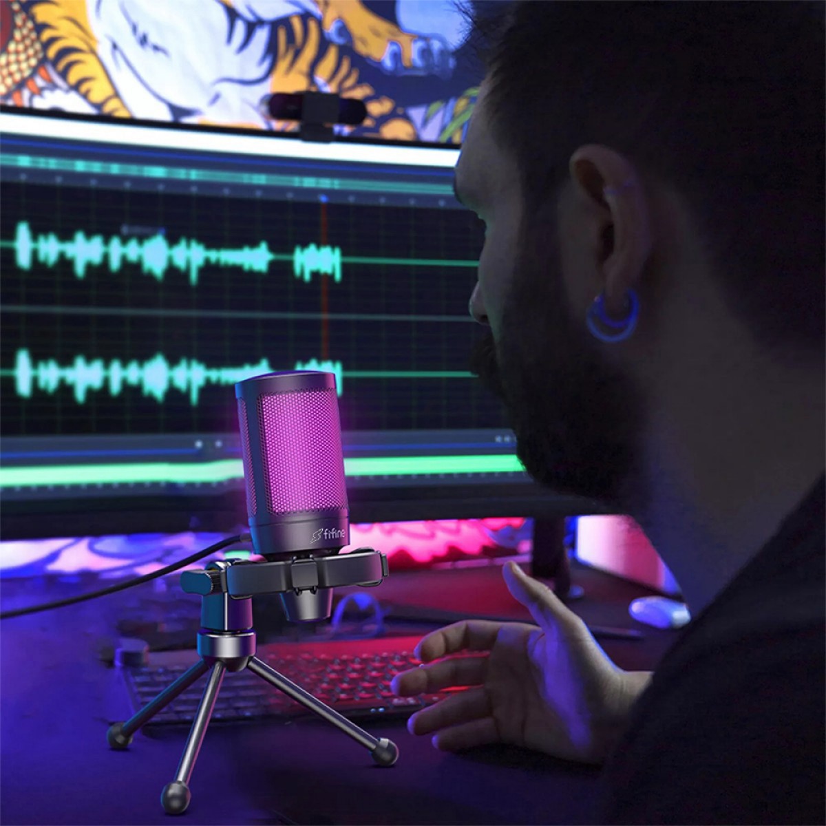 Microfone Gamer Condensador Fifine SuperFrame Edition SFM2, USB, RGB, Black