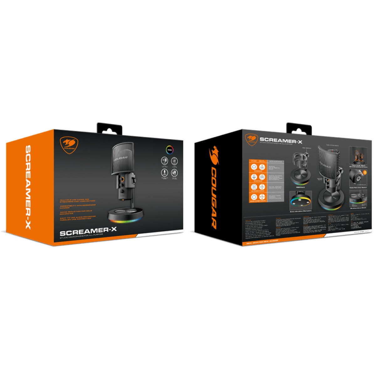 Microfone Gamer Cougar Screamer-X, RGB, USB, Preto