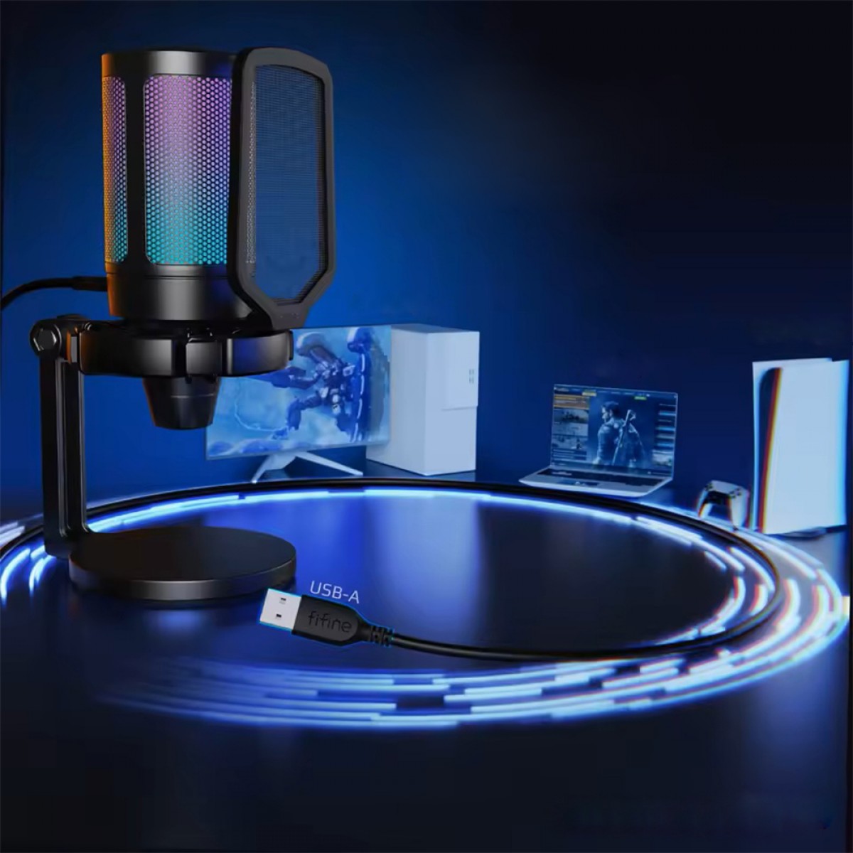 Microfone Gamer Fifine Ampligame A6NEO, RGB, USB, Black
