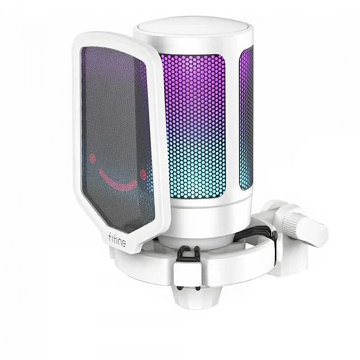 Microfone Gamer Fifine Ampligame A6T, RGB, USB, White, Com Braço Articulado
