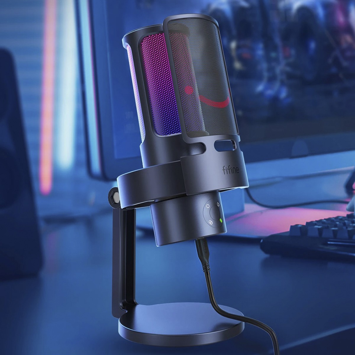Microfone Gamer Fifine Ampligame A8 Plus, RGB, USB, Black