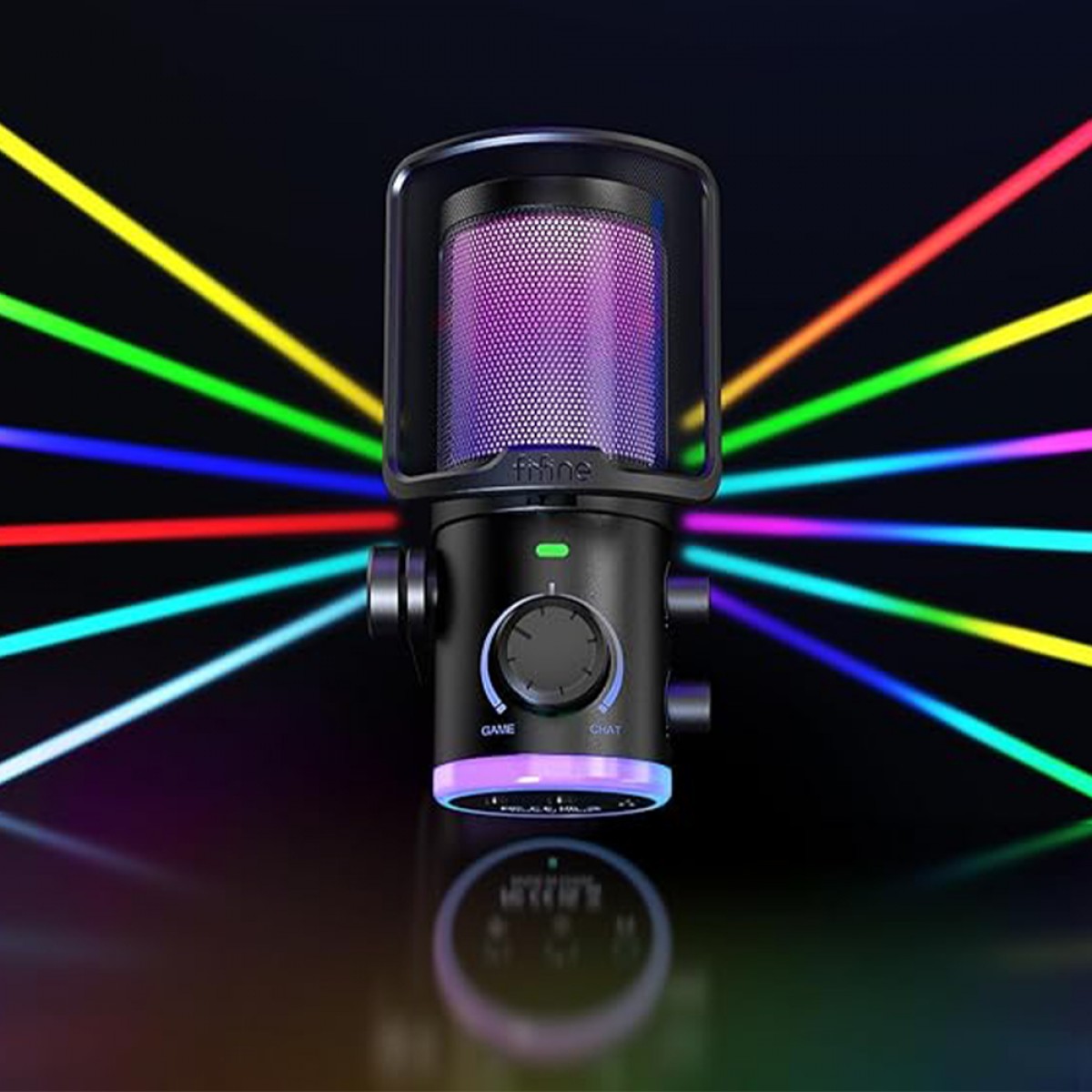 Microfone Gamer Fifine AmpliGame AM6T, Condensador, RGB, USB, Preto, Com Braço Articulado