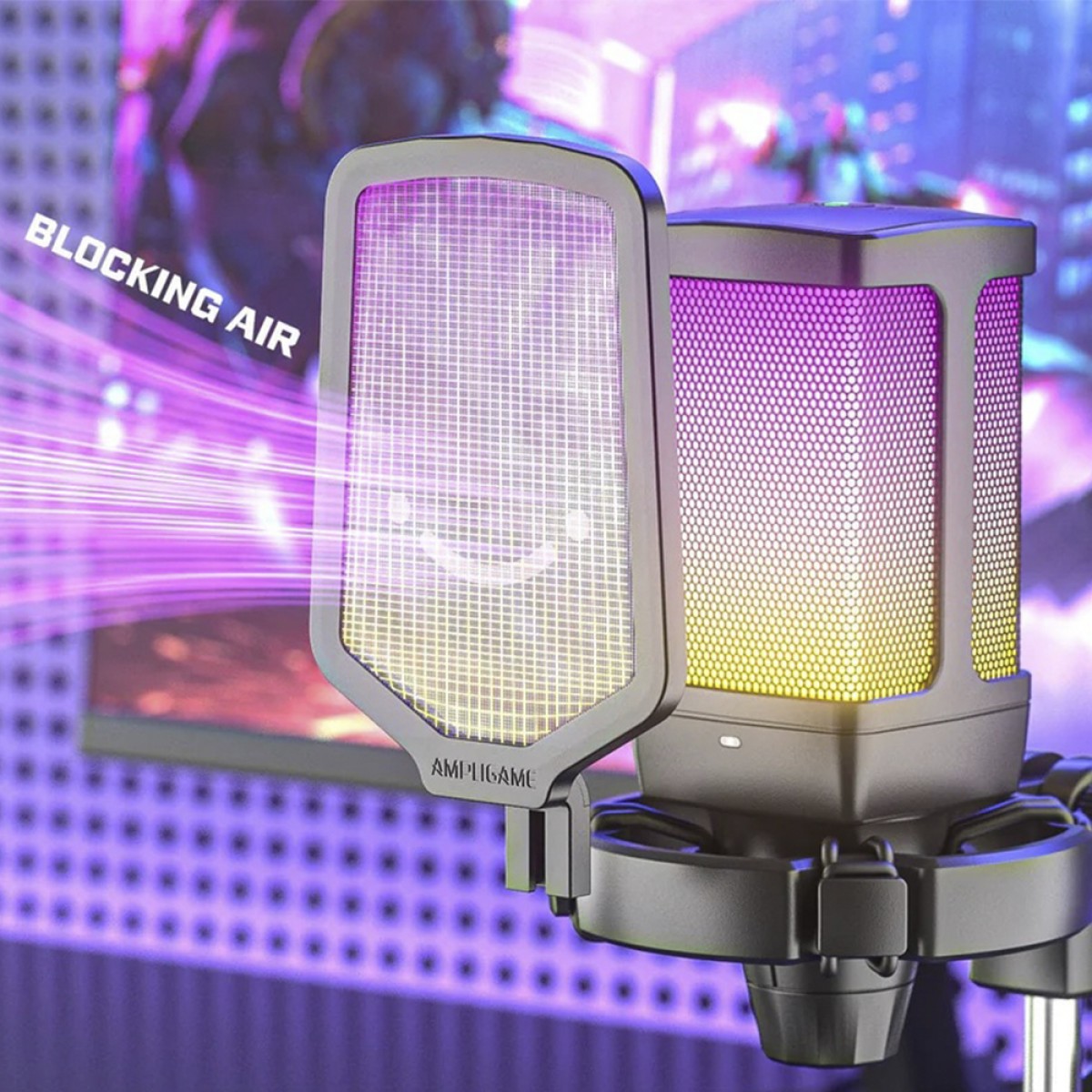 Microfone Gamer Fifine Ampligame Q6, RGB, USB, Black