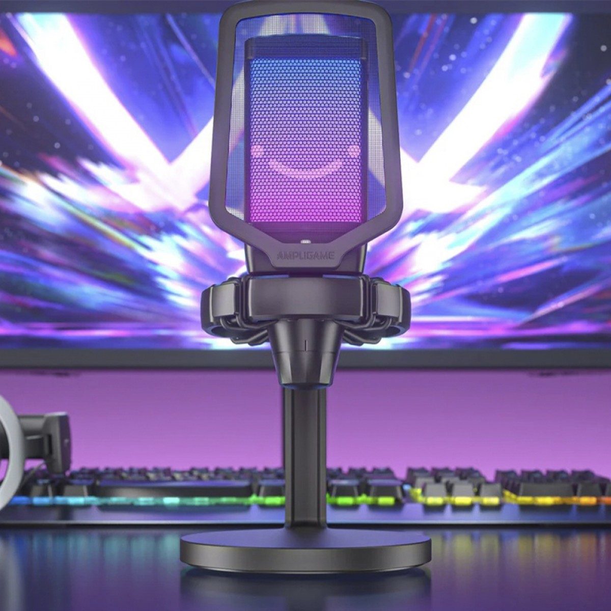 Microfone Gamer Fifine Ampligame Q6, RGB, USB, Black