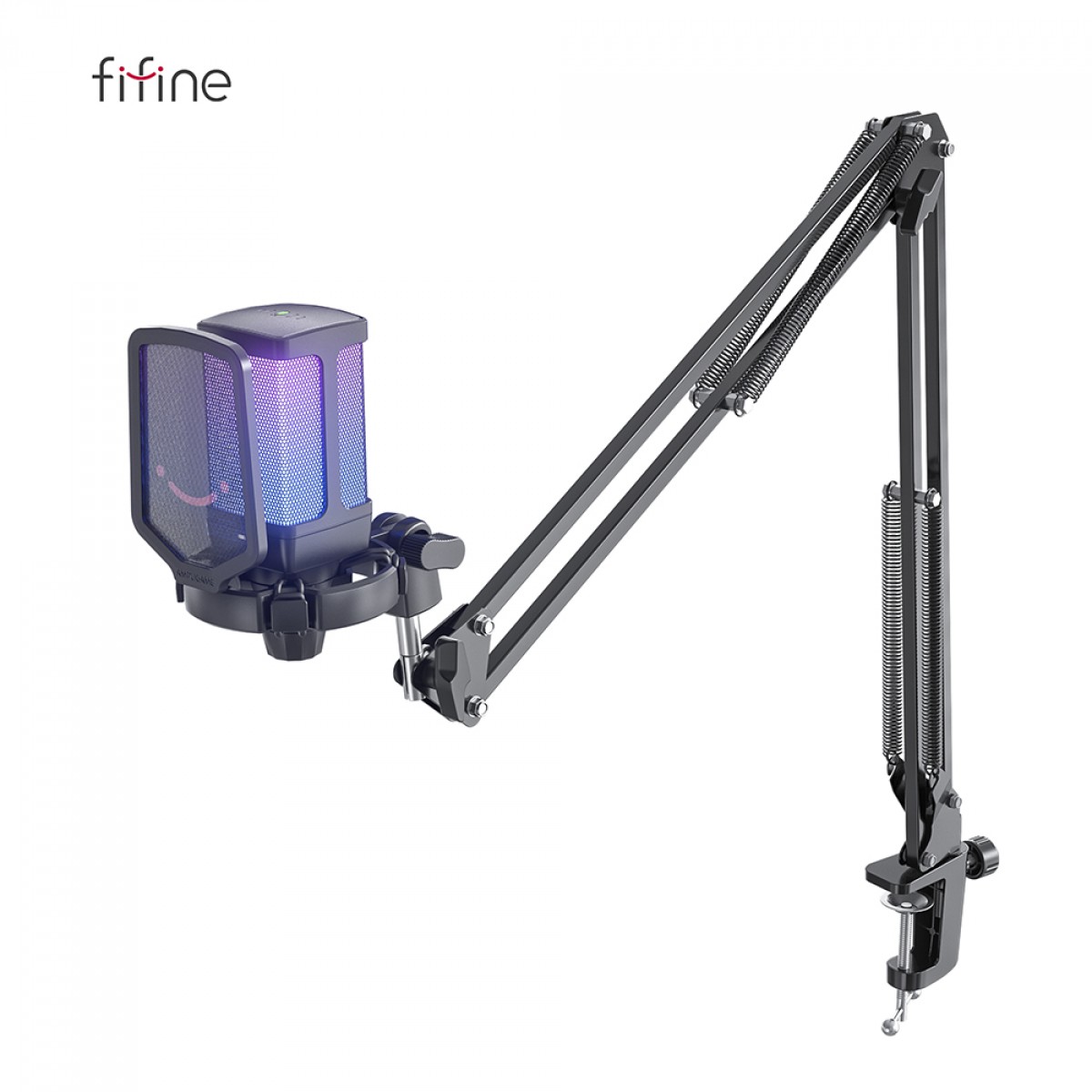 Microfone Gamer Fifine Ampligame Q6T, RGB, USB, Black, Com Braço Articulado