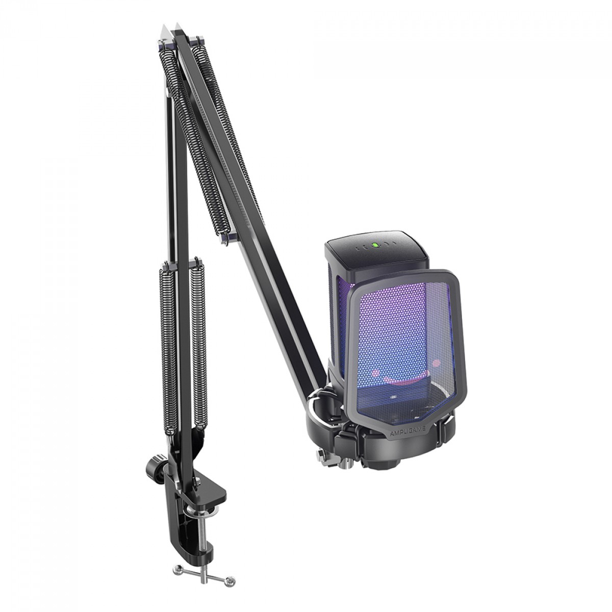 Microfone Gamer Fifine Ampligame Q6T, RGB, USB, Black, Com Braço Articulado