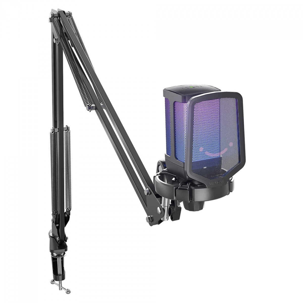 Microfone Gamer Fifine Ampligame Q6T, RGB, USB, Black, Com Braço Articulado