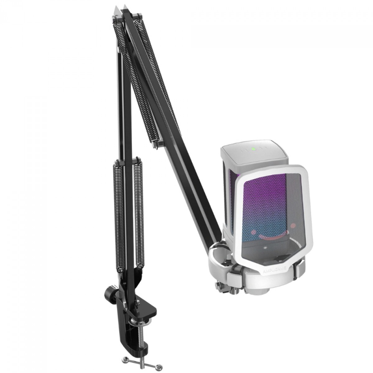 Microfone Gamer Fifine Ampligame Q6TW, RGB, USB, White, Com Braço Articulado