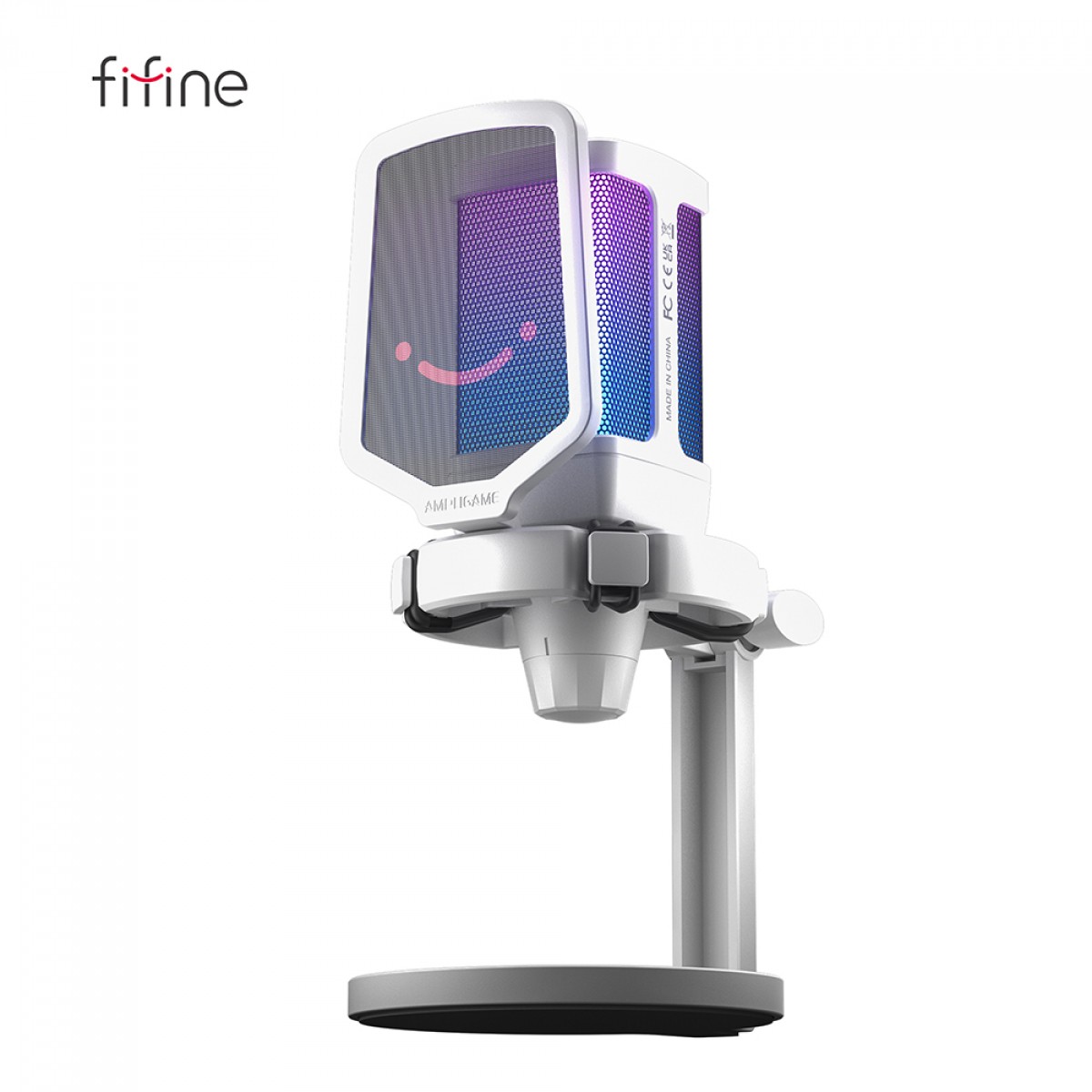 Microfone Gamer Fifine Ampligame Q6W, RGB, USB, White