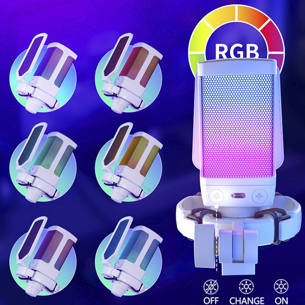 Microfone Gamer Fifine Ampligame Q6W, RGB, USB, White